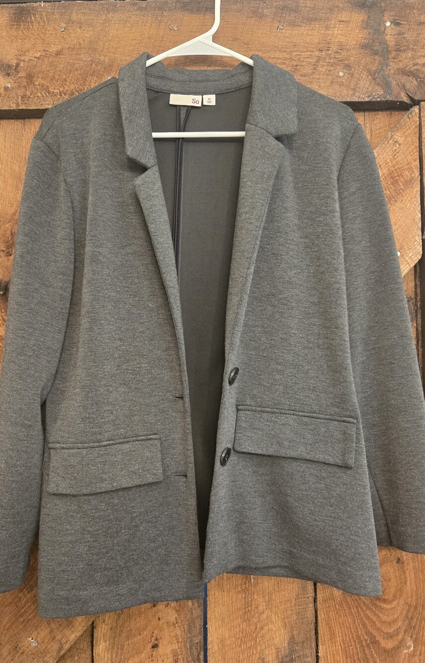 SO Charcoal Gray Knit Blazer with Notch Lapel